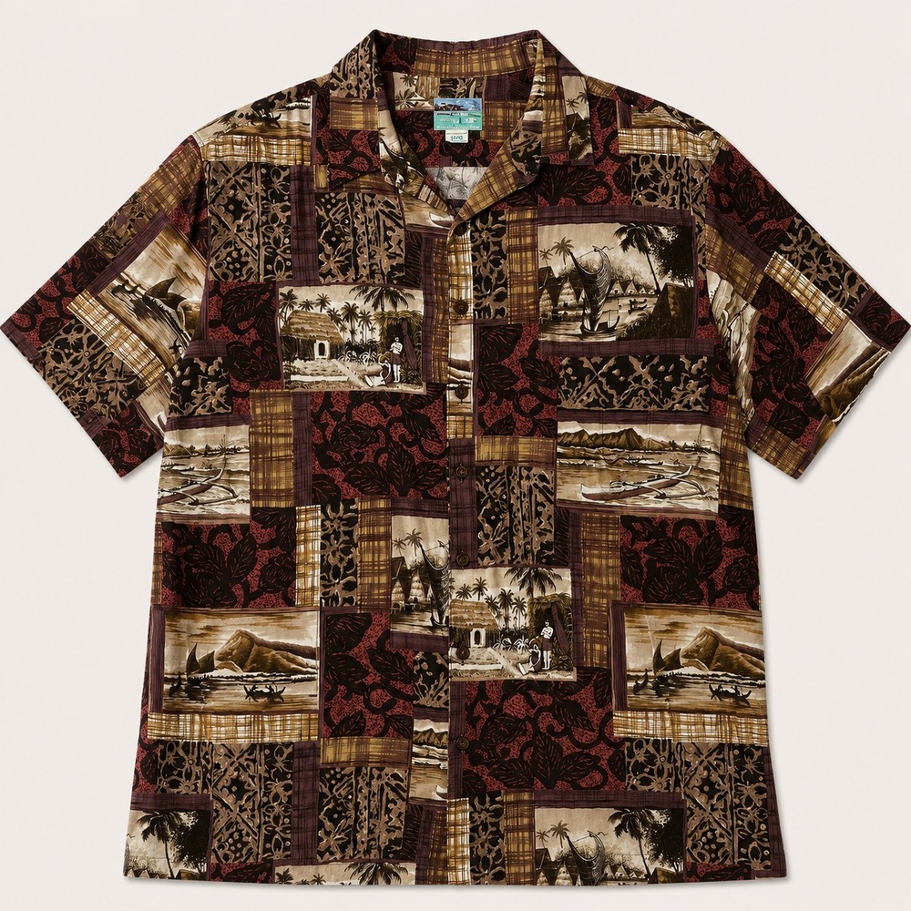 Reyn Spooner Hawaiian Traditions Aloha Shirt Mens XXXL Brown Rayon Hawaii